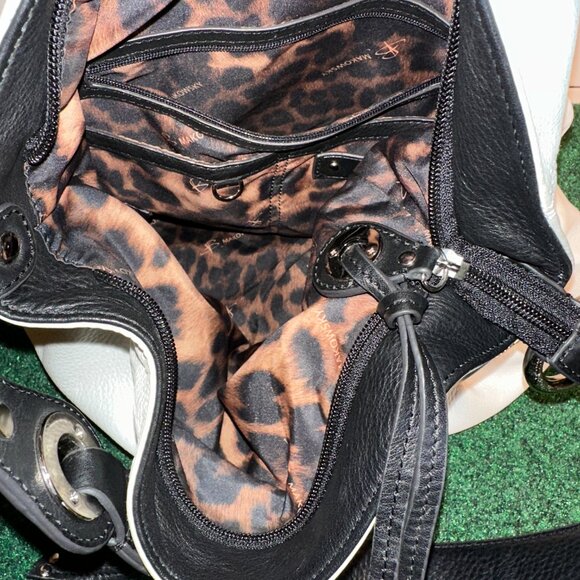 B Makowsky Shoulder Bag White Leather Handbag BLack Shoulder Strap Zip Pockets - Picture 11 of 16